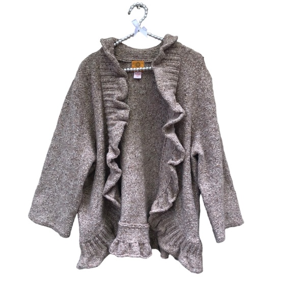 Ruby Rd Oatmeal Colored Ruffle Front Open Style Jacket size 1X - Picture 1 of 6